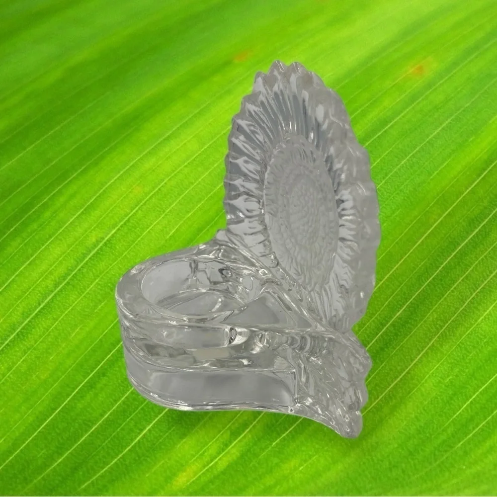 Partylite Clear Frosted Glass Sunflower Candle Tealight Holder